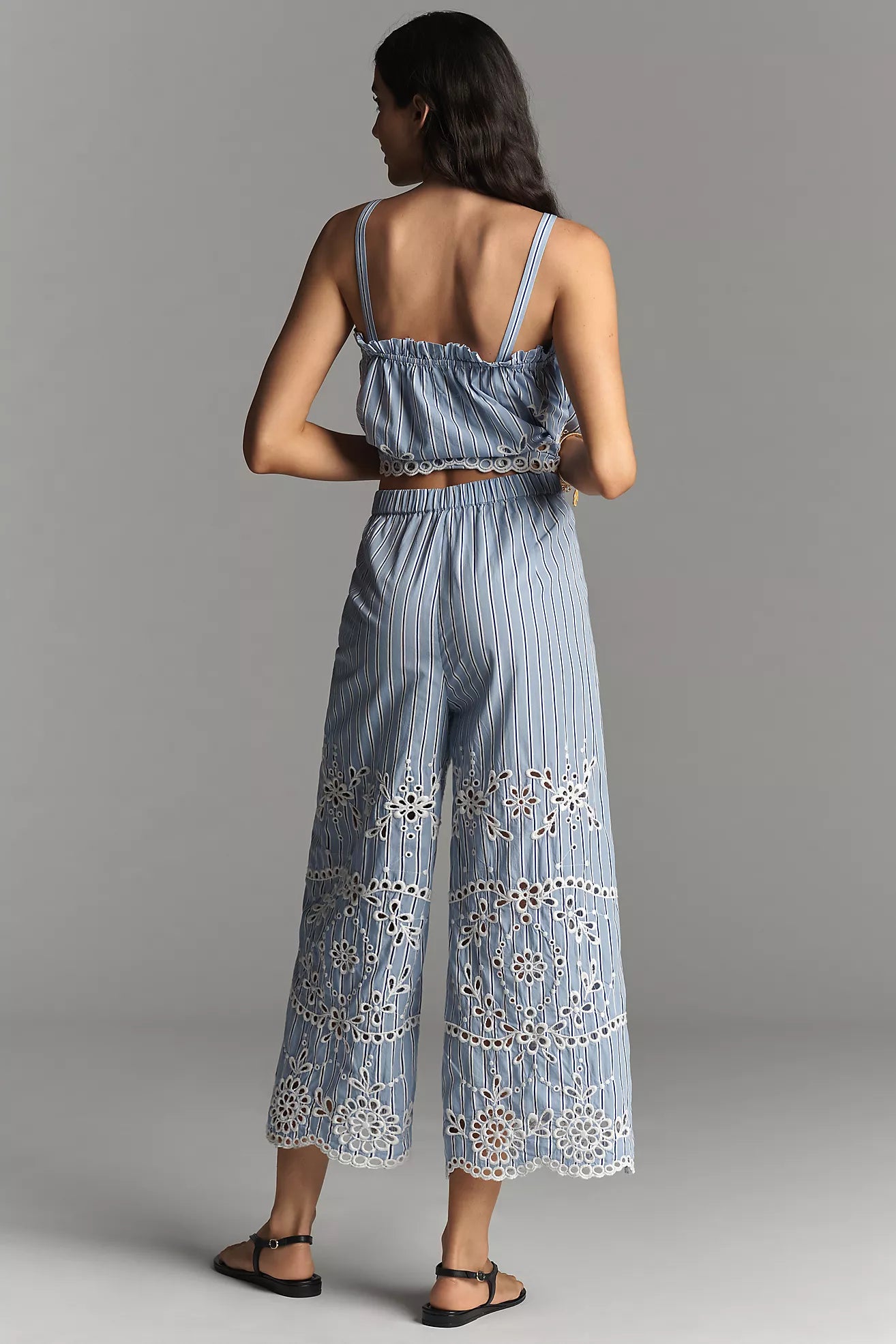 Maeve Eyelet-Stripe Wide-Leg Pants