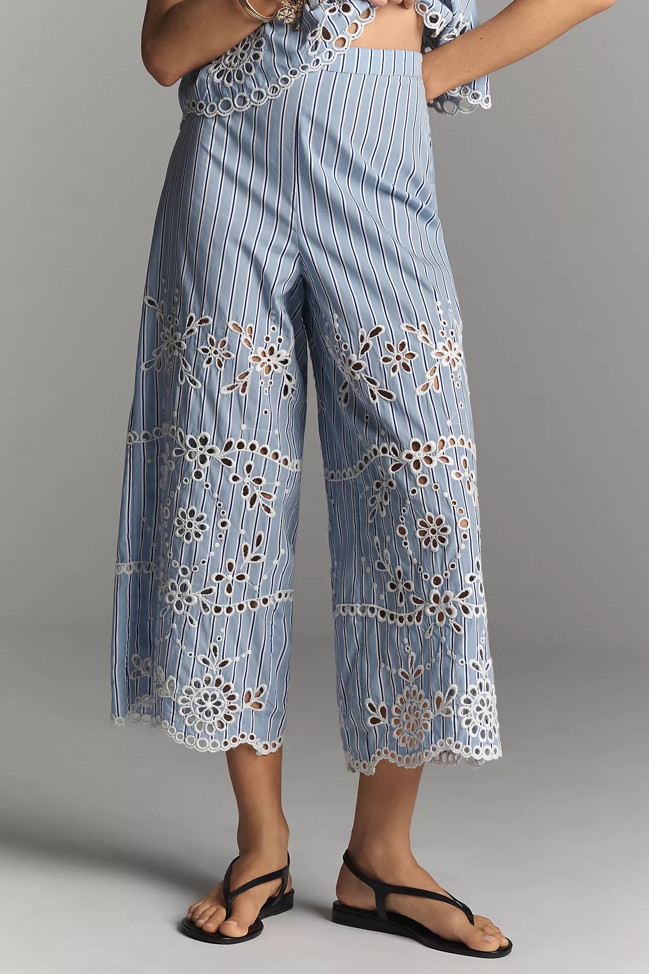 Maeve Eyelet-Stripe Wide-Leg Pants