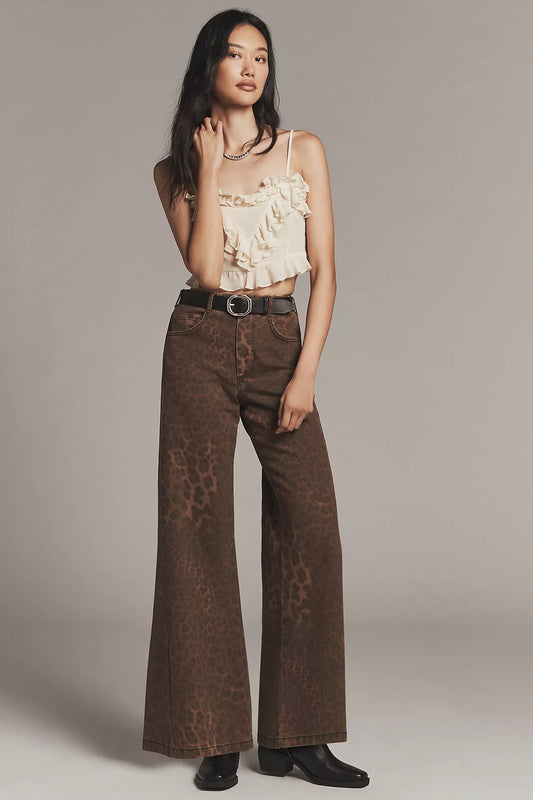 The Adi Leopard Mid Rise Flare Jeans