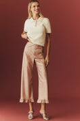 Load image into Gallery viewer, The Colette Crop Metallic Faux-Leather Ruffle-Hem Trousers by Maeve
