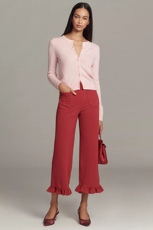 The Colette Ruffle-Hem Knit Wide-Leg Pants by Maeve