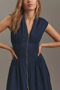 Load image into Gallery viewer, The Tommie Cap-Sleeve Smocked Front-Zip Midi Shirt Dress
