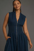 Load image into Gallery viewer, The Tommie Cap-Sleeve Smocked Front-Zip Midi Shirt Dress
