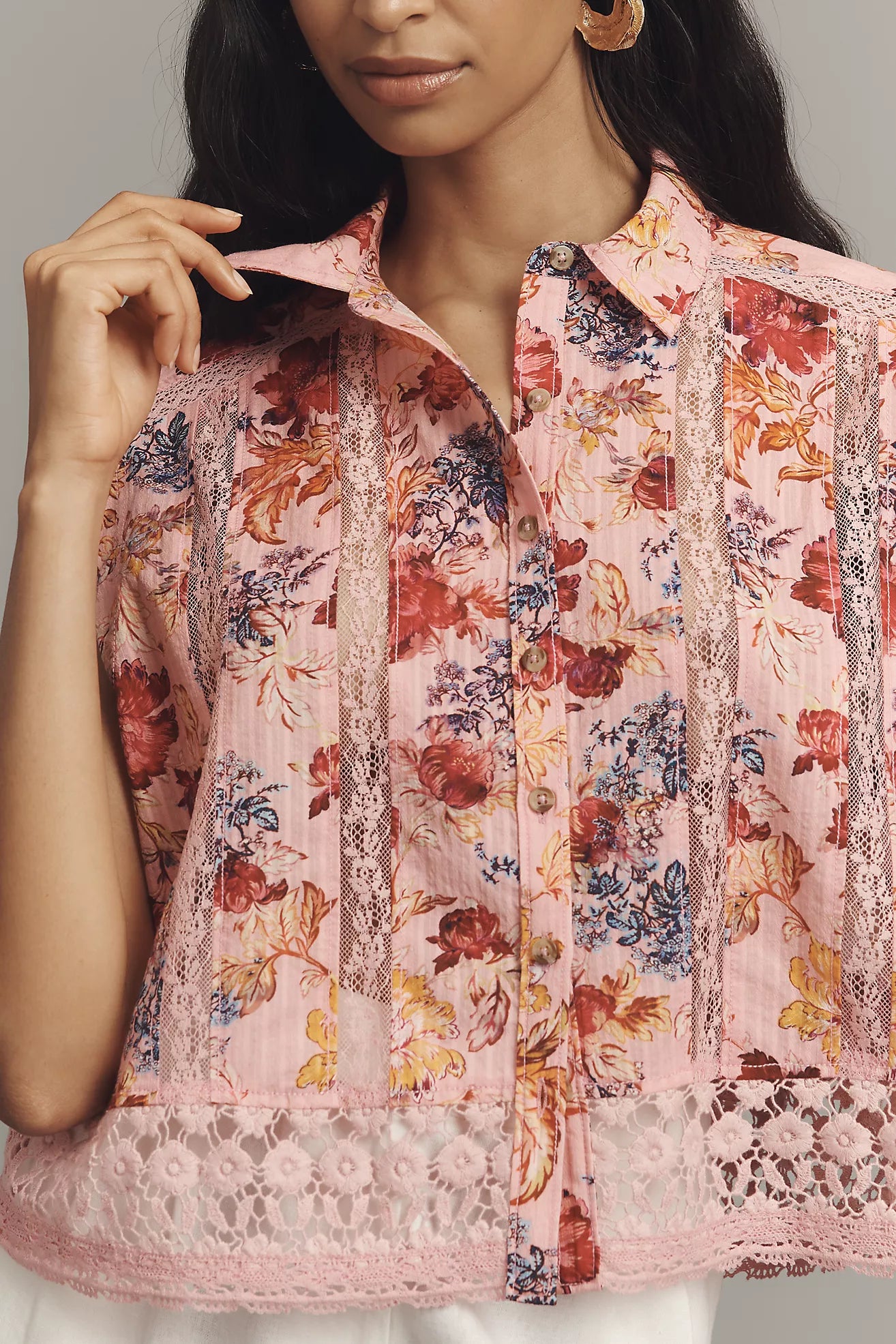 Pilcro Boxy Lace Buttondown Shirt