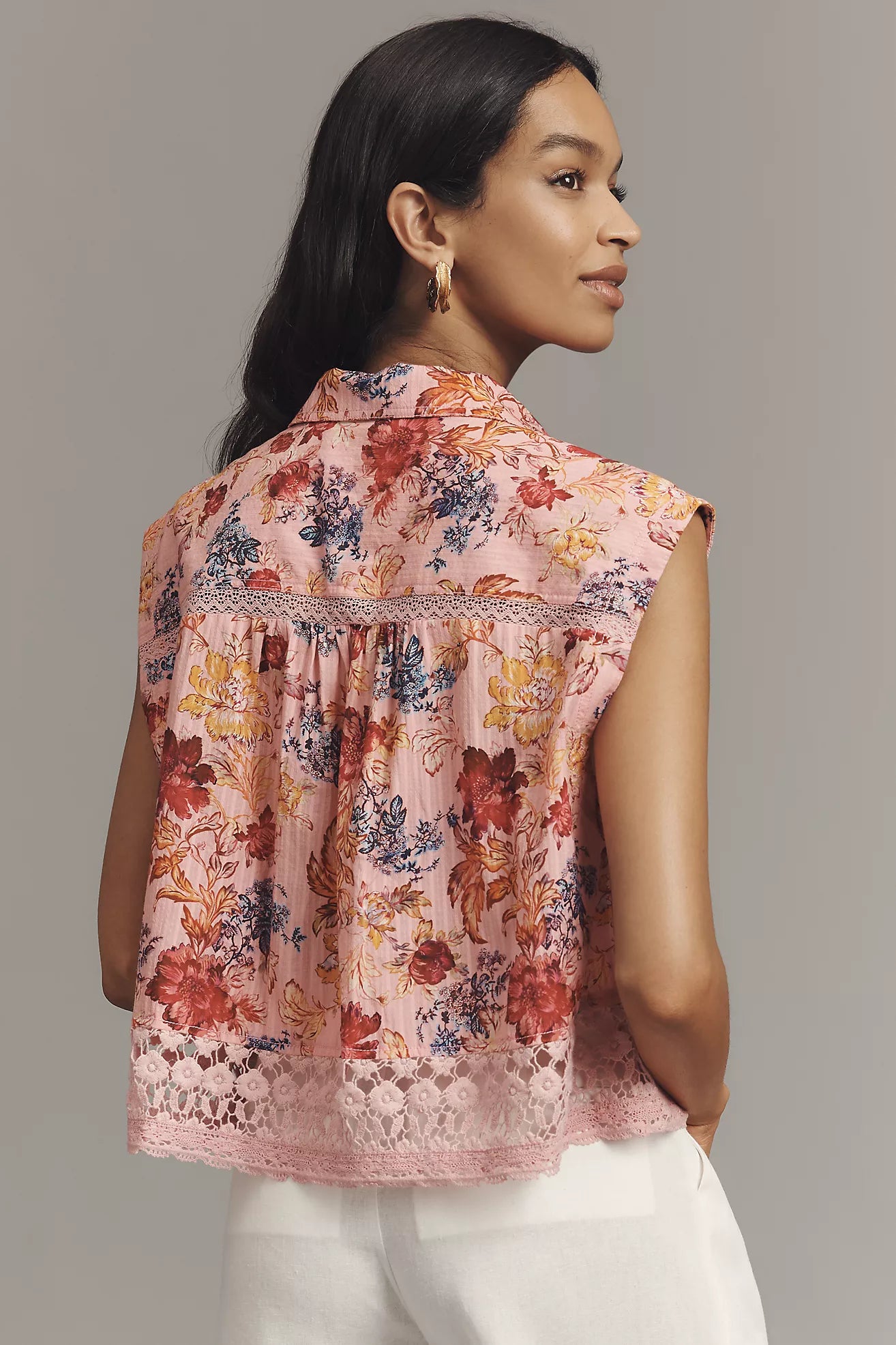 Pilcro Boxy Lace Buttondown Shirt