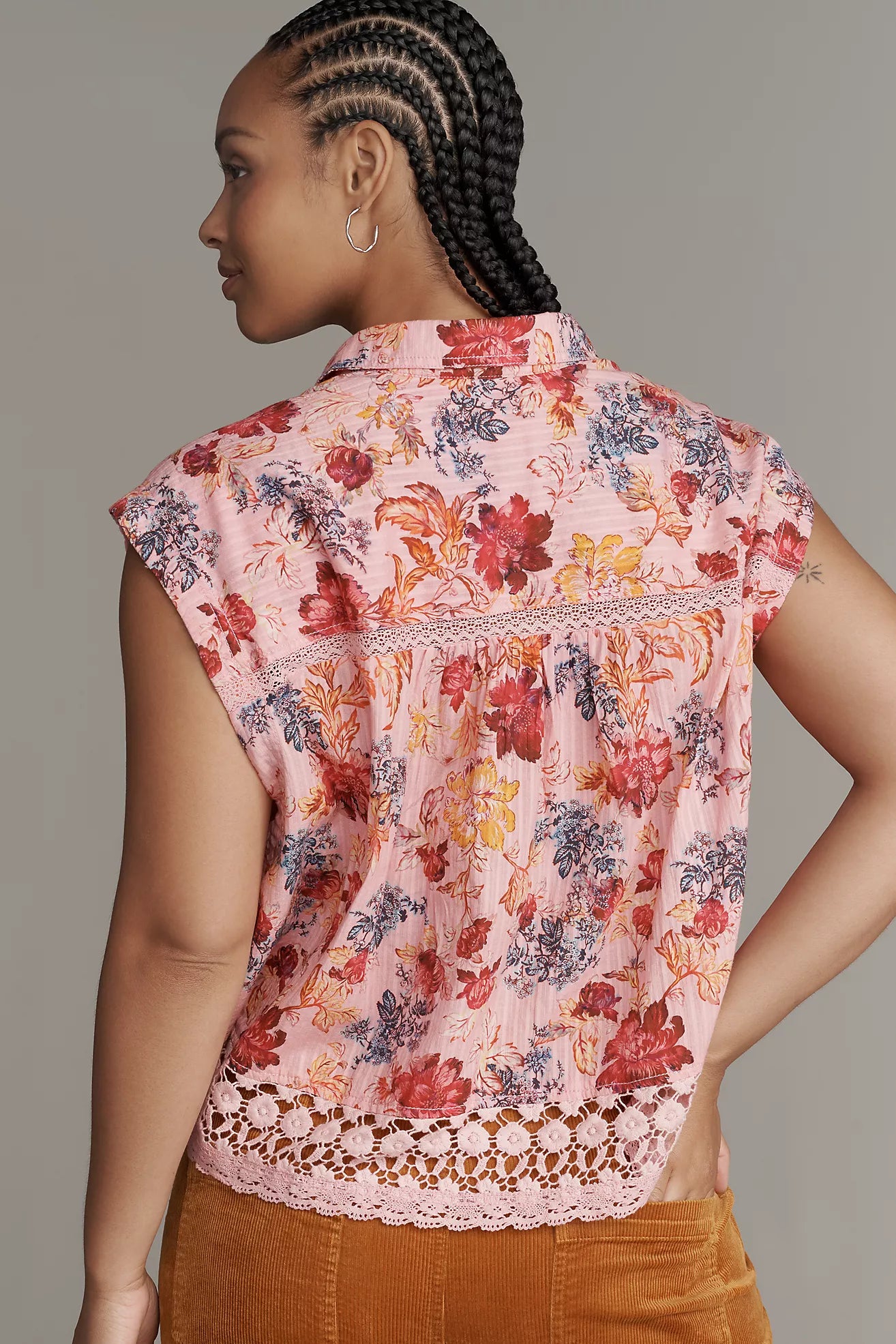 Pilcro Boxy Lace Buttondown Shirt