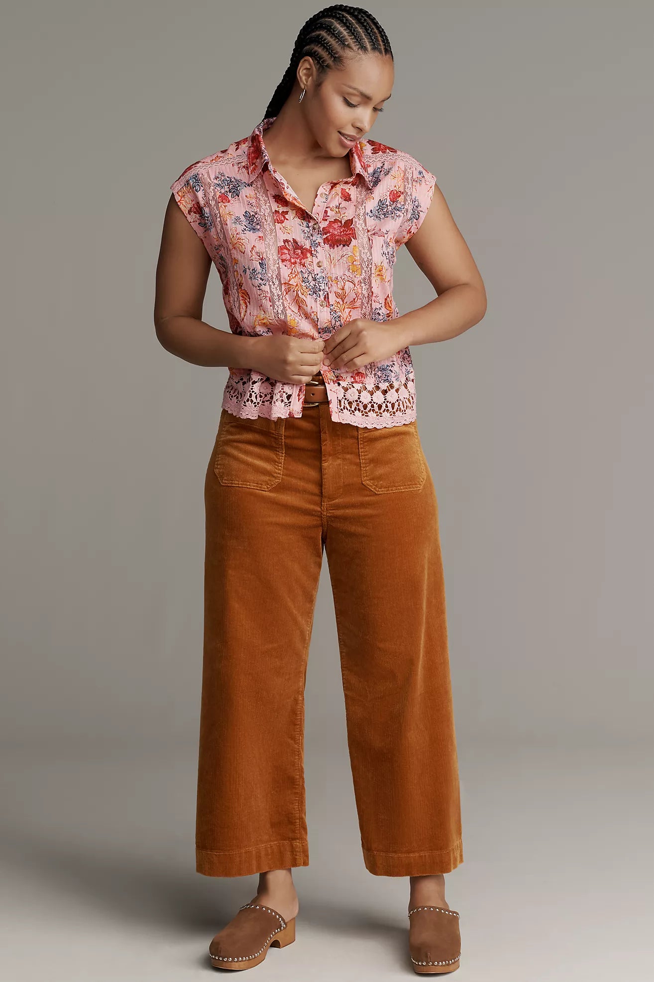 Pilcro Boxy Lace Buttondown Shirt