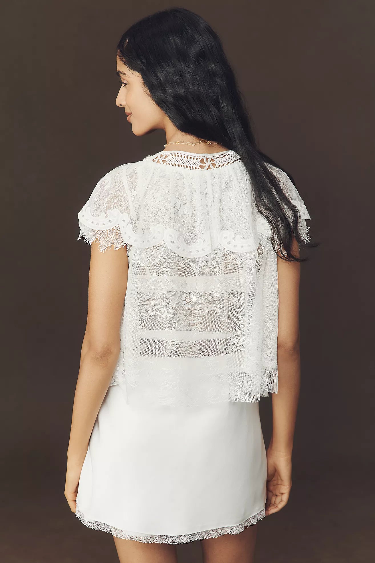 By Anthropologie Lace Popover Top