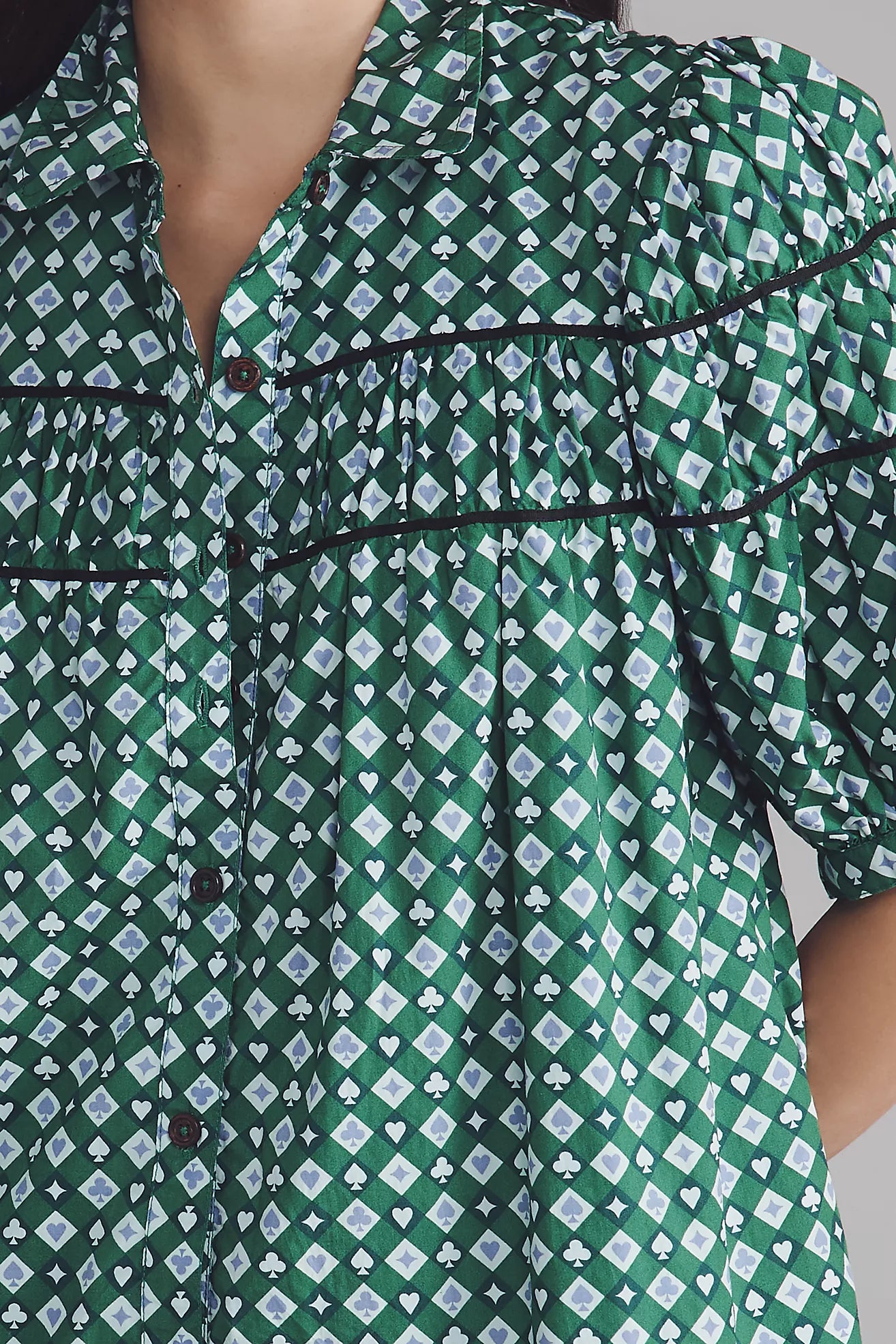 The Leandra Shirred Yoke Mini Dress by Maeve