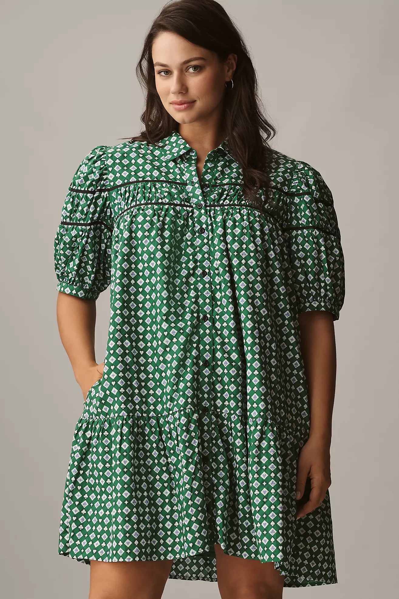 The Leandra Shirred Yoke Mini Dress by Maeve