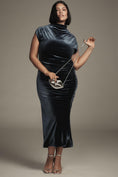Load image into Gallery viewer, The Maya Ruched Cowl-Neck Dress: Stretch Velvet Edition

