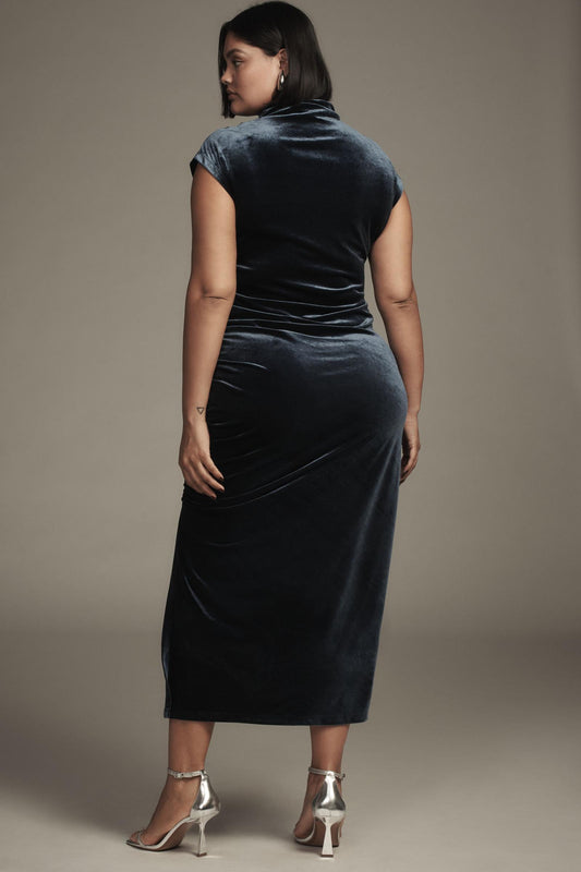 The Maya Ruched Cowl-Neck Dress: Stretch Velvet Edition