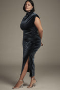 Load image into Gallery viewer, The Maya Ruched Cowl-Neck Dress: Stretch Velvet Edition
