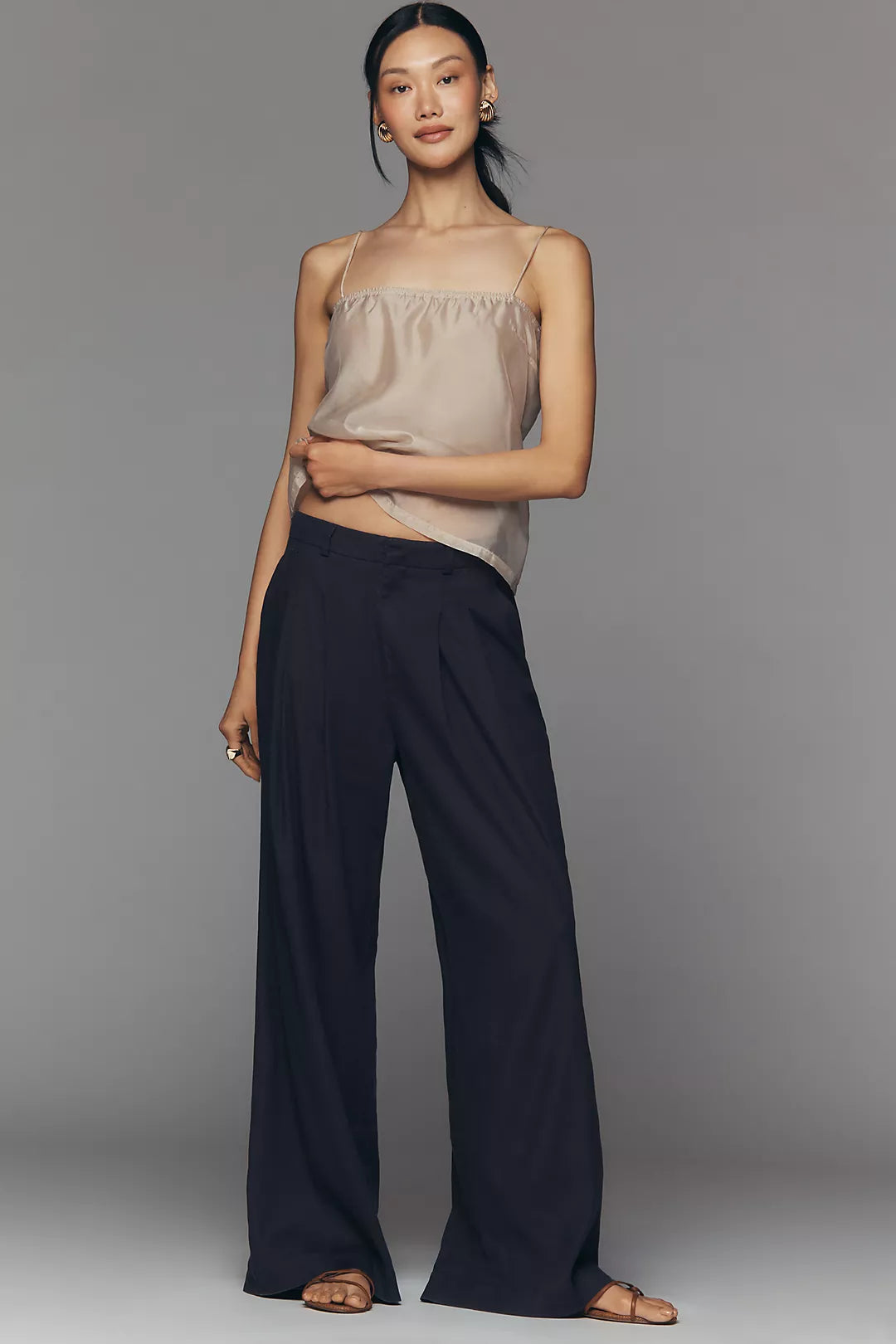 Avery Linen Stretch Pleated Wide Leg Trousers