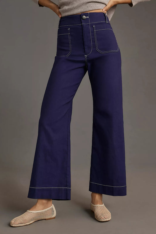 The Colette Cropped Wide-Leg Trousers by Maeve: Contrast-Stitch Edition