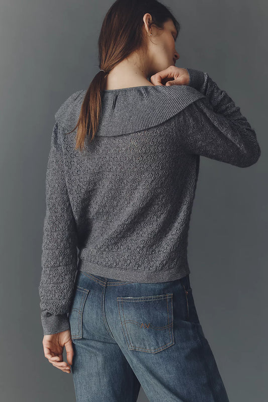 Maeve Pointelle Wool-Blend Cardigan Sweater