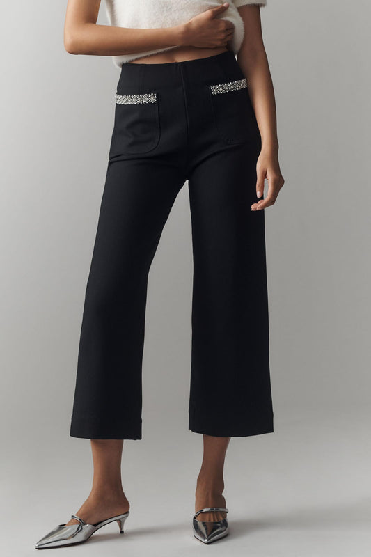 The Colette Cropped Wide-Leg Pants by Maeve: Rhinestone Pocket Edition