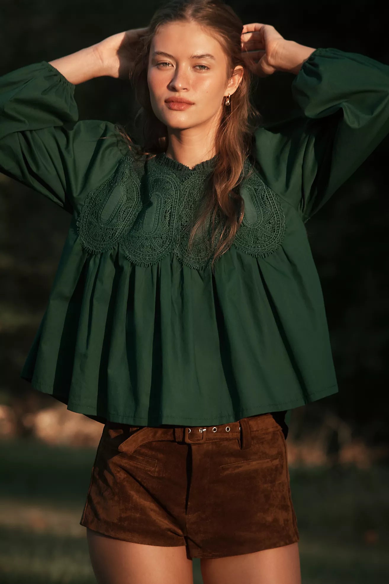 The Iris Long-Sleeve Lace Poplin Blouse by En Elly