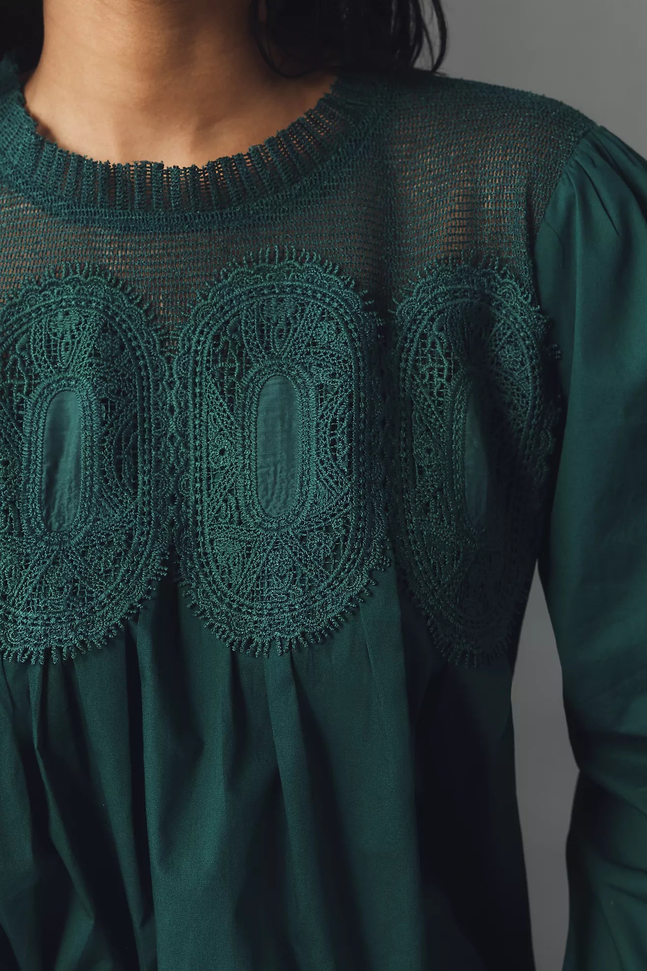 The Iris Long-Sleeve Lace Poplin Blouse by En Elly