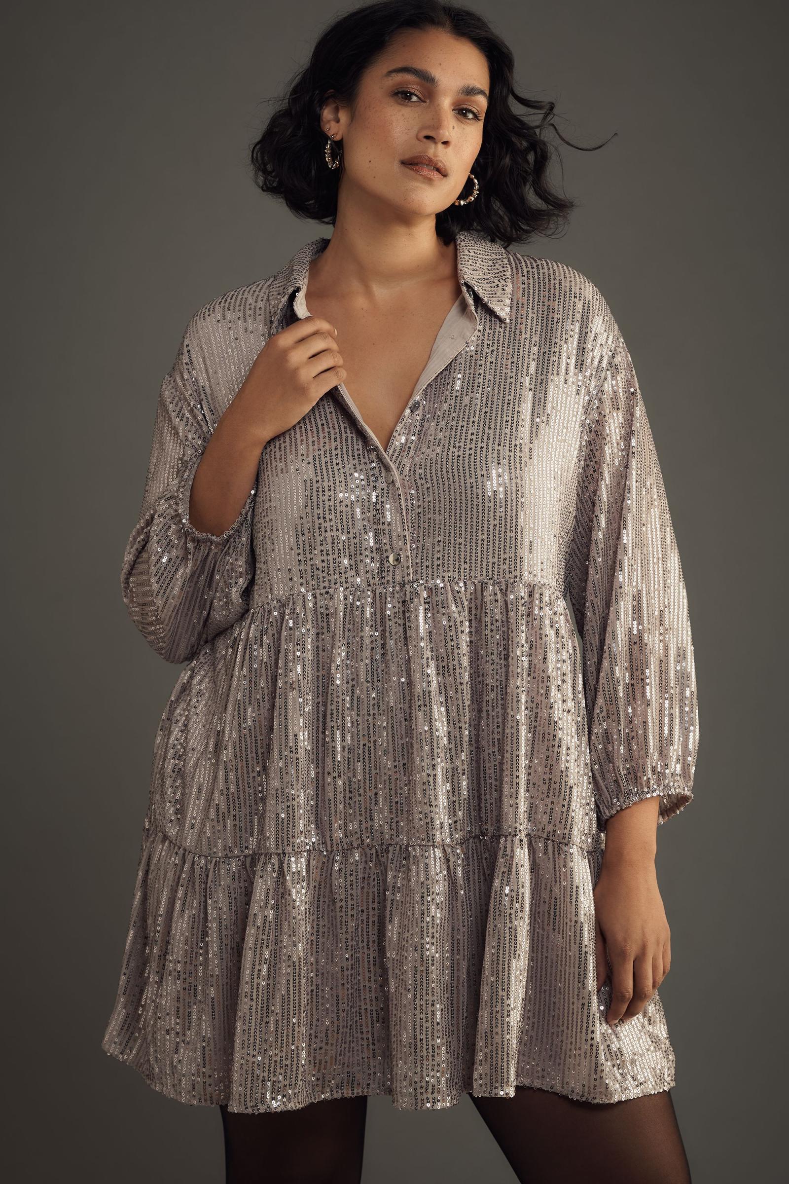 The Bettina Tiered Shirt Dress by Maeve: Mini Sequin Edition