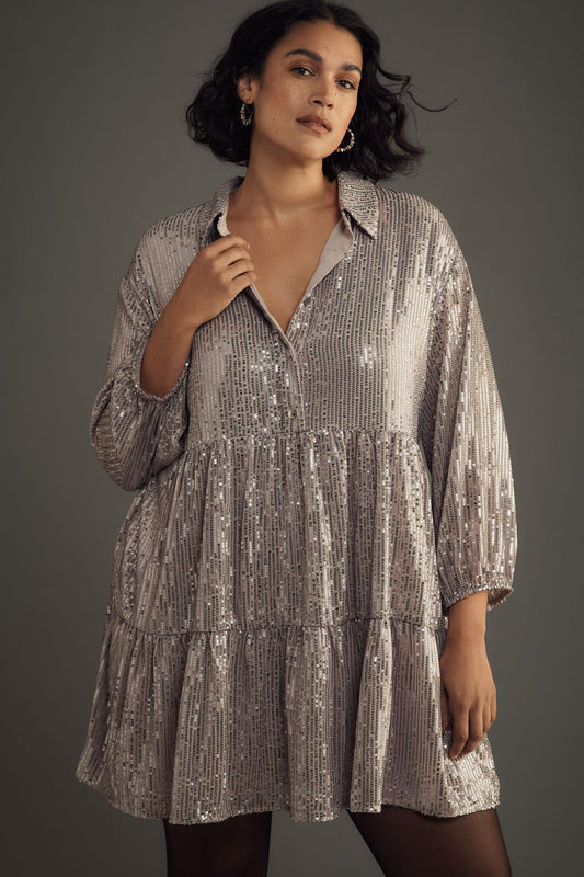 The Bettina Tiered Shirt Dress by Maeve: Mini Sequin Edition