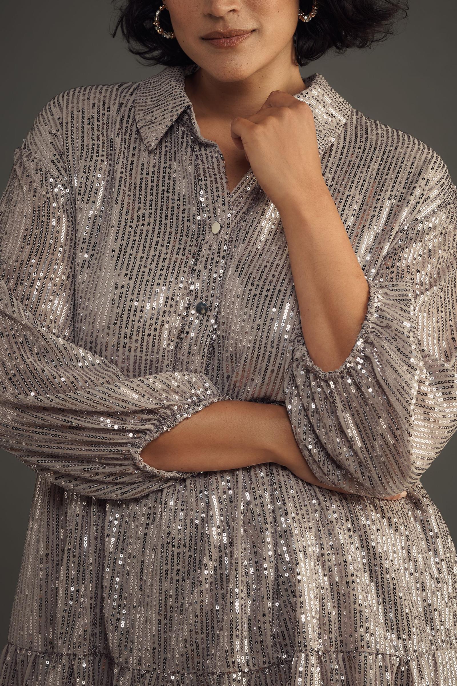 The Bettina Tiered Shirt Dress by Maeve: Mini Sequin Edition