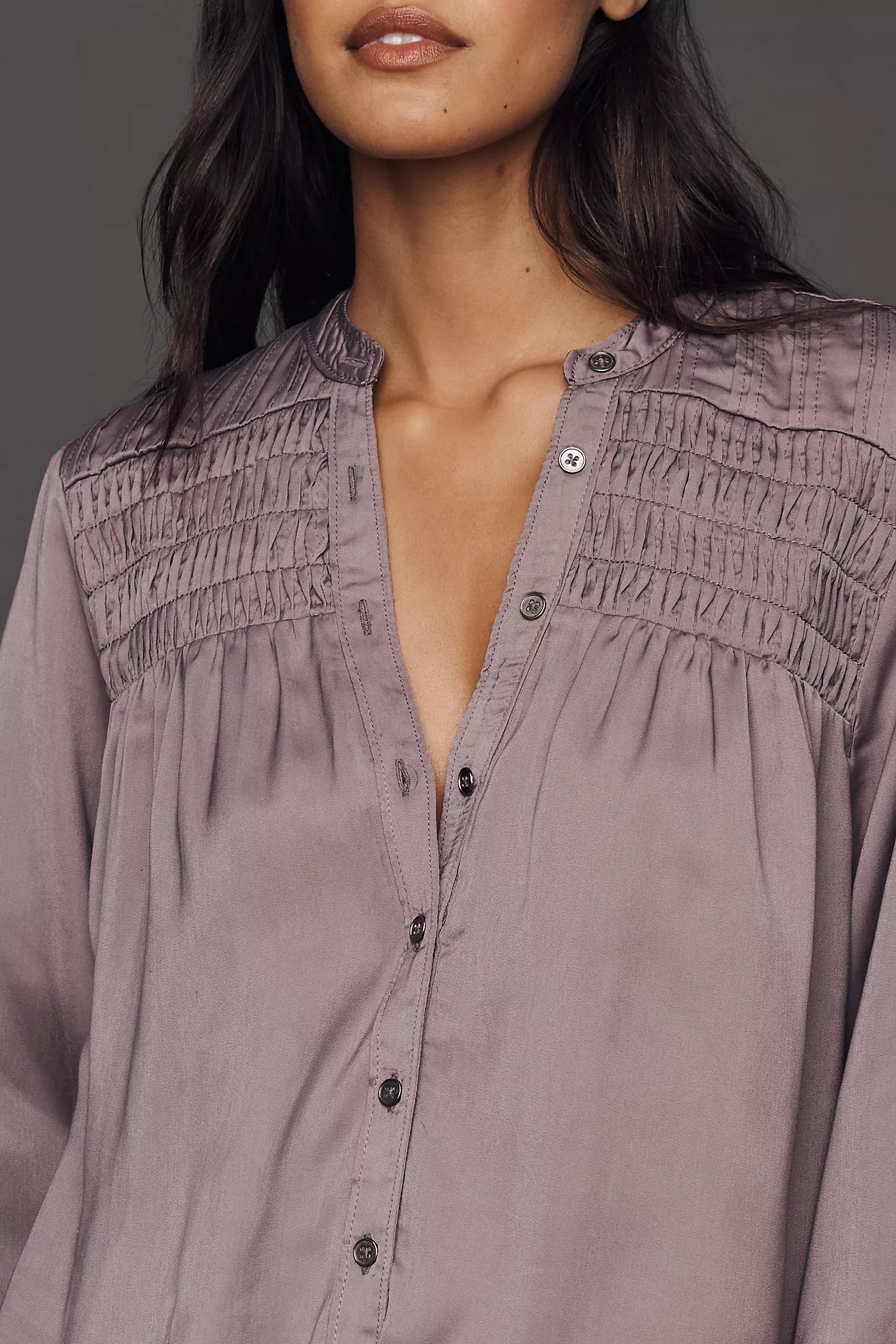 Pilcro Silky Smocked Buttondown Shirt