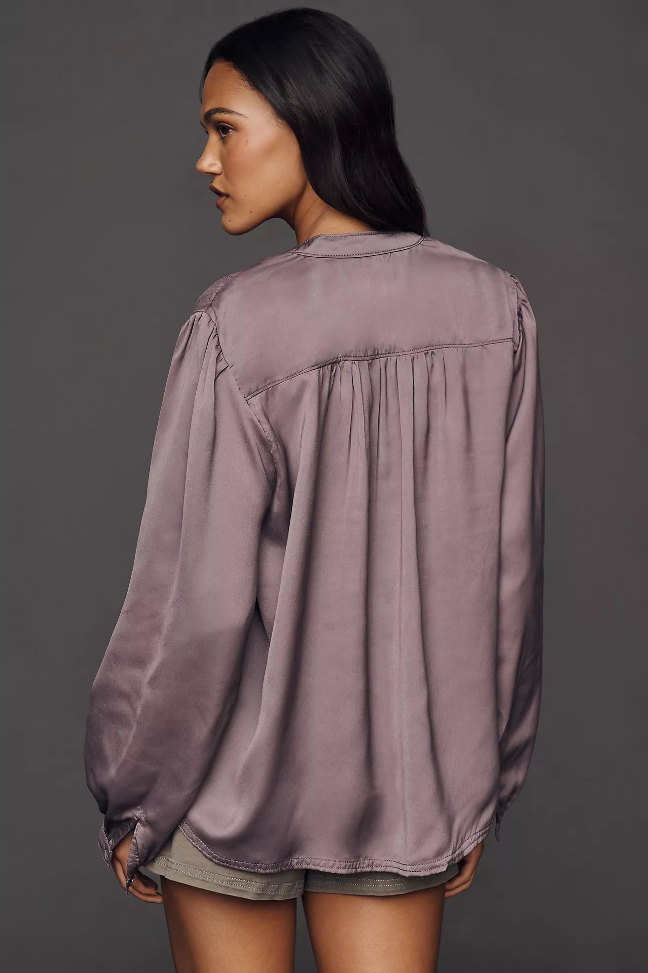 Pilcro Silky Smocked Buttondown Shirt