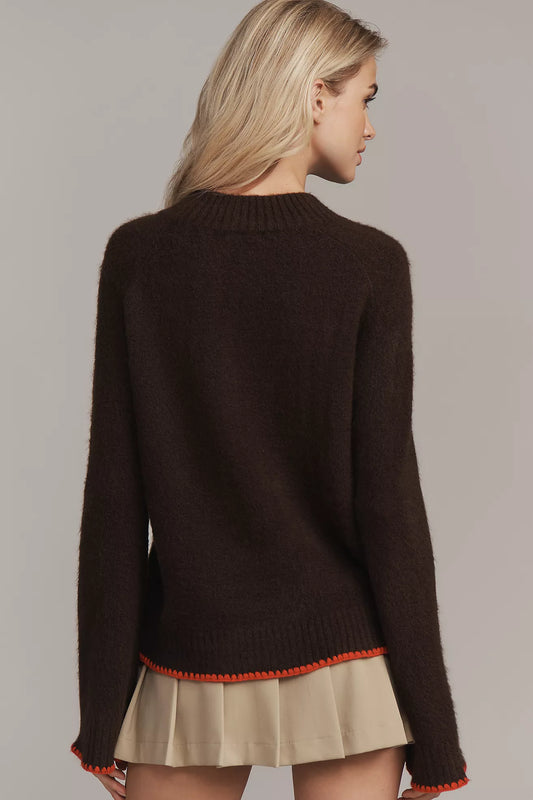 Flat White Mock-Neck Embroidered Dog Icon Sweater