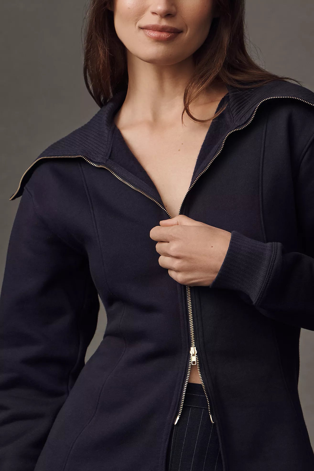 Maeve Long-Sleeve Zip-Front Top