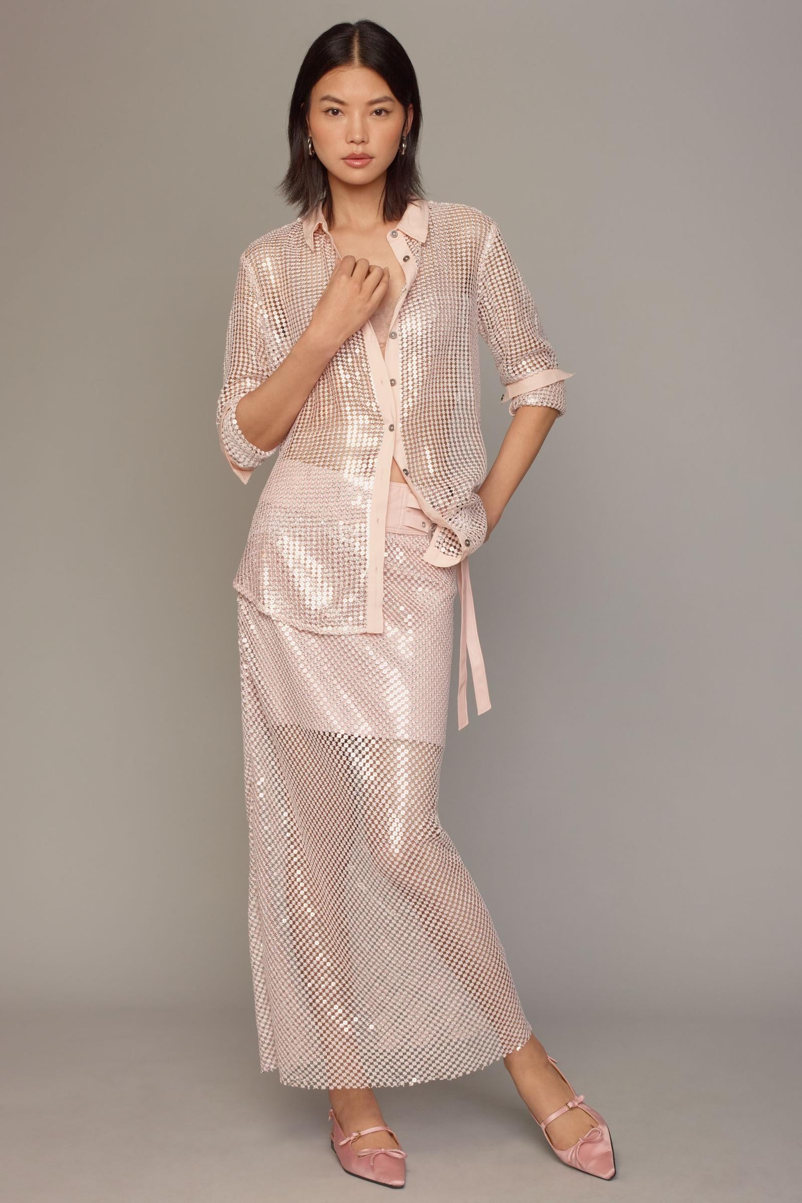 Pilcro Long-Sleeve Chainmail Buttondown Blouse