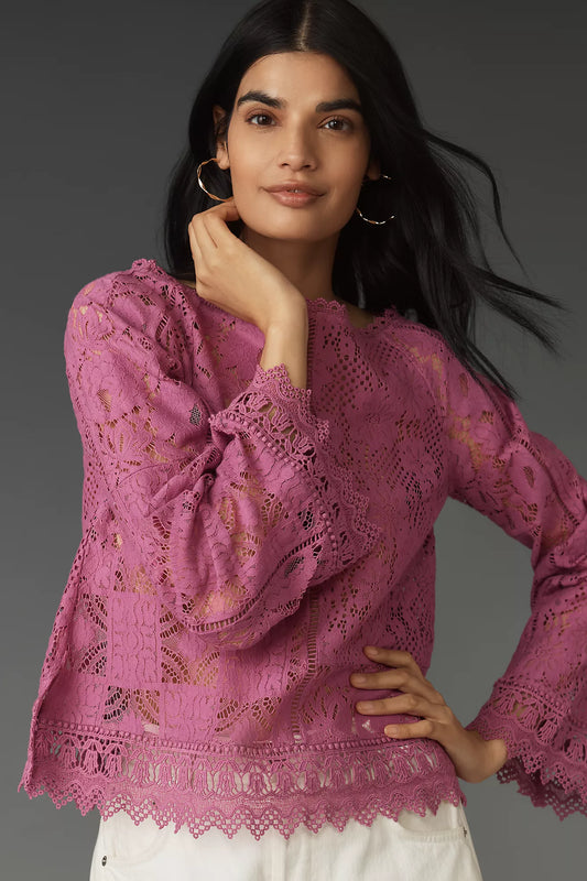 By Anthropologie Long-Sleeve Lace Patches Blouse