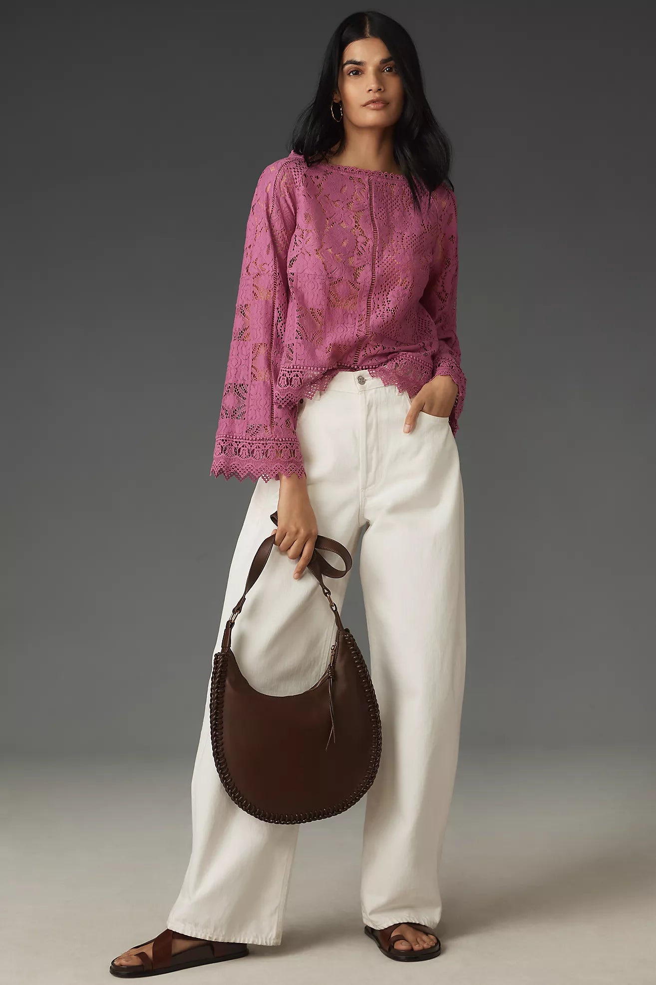 By Anthropologie Long-Sleeve Lace Patches Blouse