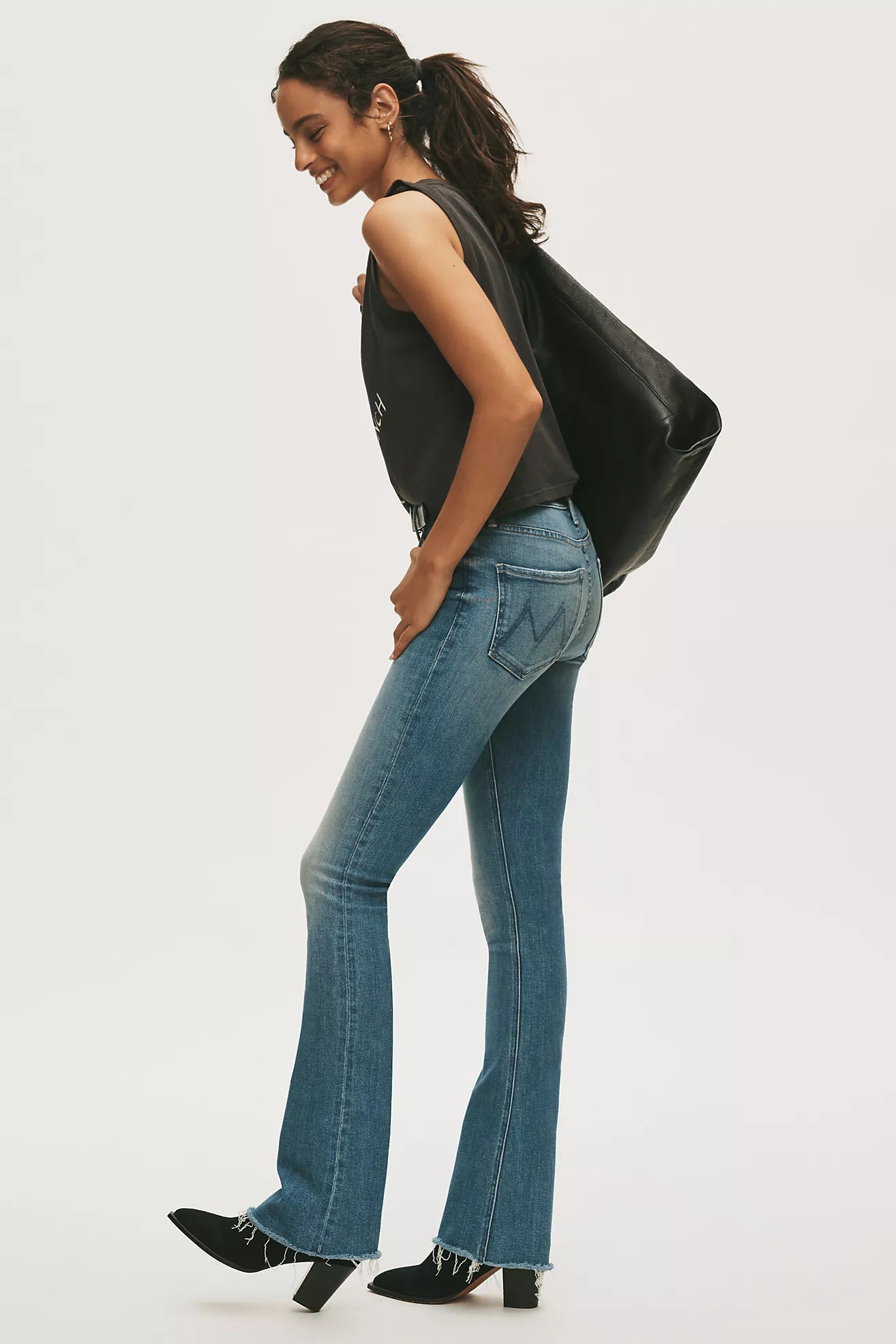 MOTHER Runaway Fray Mid-Rise Bootcut Jeans