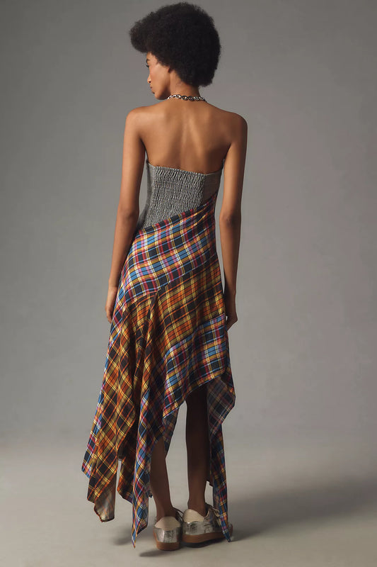 Maeve Strapless Asymmetrical Midi Dress