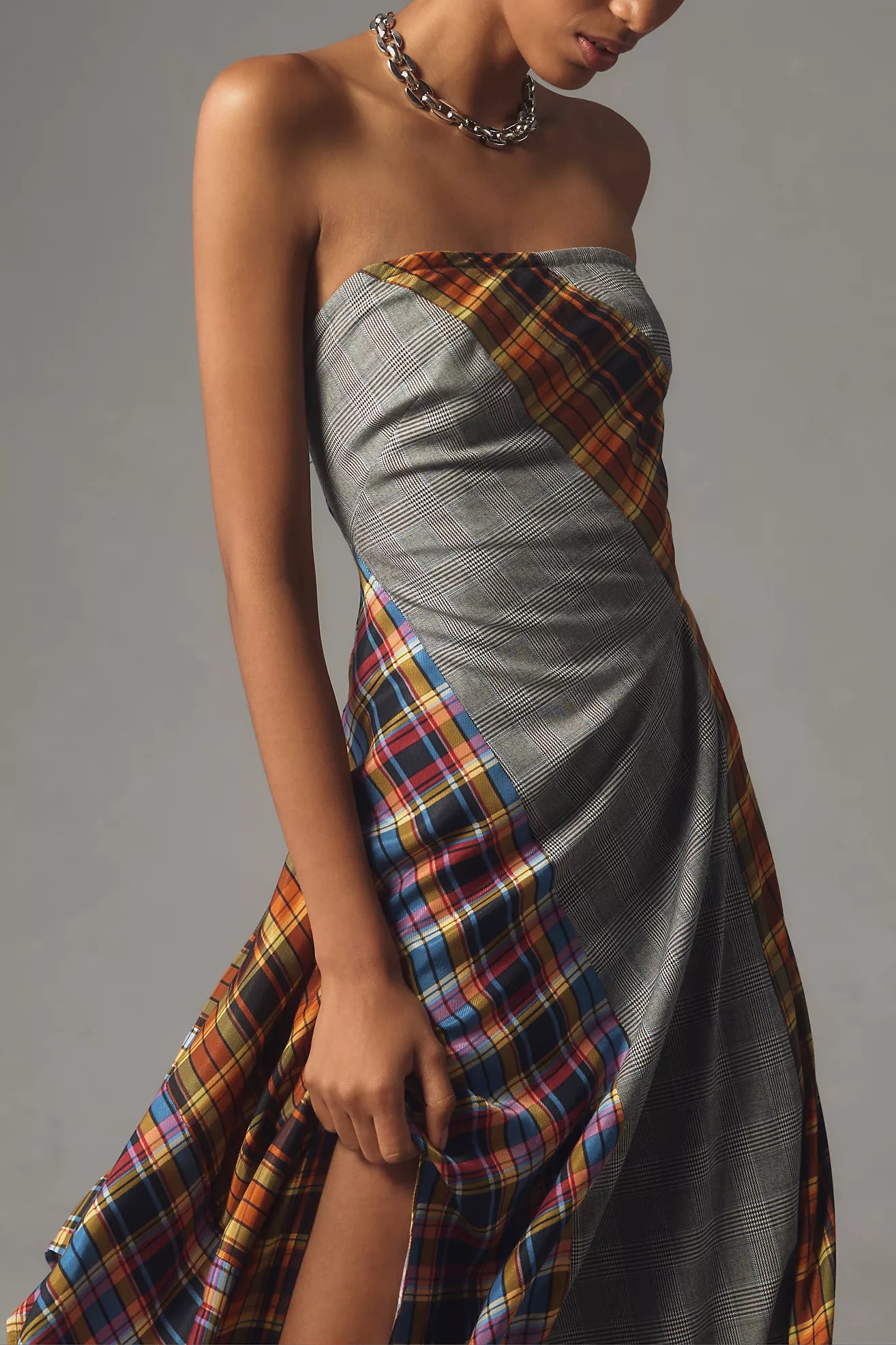 Maeve Strapless Asymmetrical Midi Dress