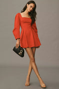 Load image into Gallery viewer, Maeve Long-Sleeve Square-Neck Pleated Mini Dress

