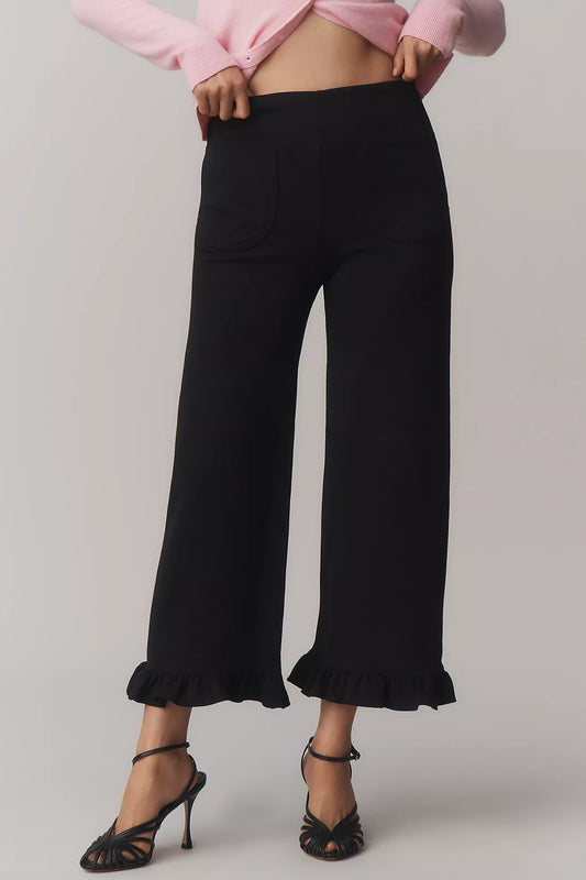 The Colette Ruffle-Hem Knit Wide-Leg Pants by Maeve