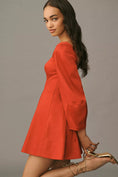 Load image into Gallery viewer, Maeve Long-Sleeve Square-Neck Pleated Mini Dress

