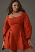 Load image into Gallery viewer, Maeve Long-Sleeve Square-Neck Pleated Mini Dress
