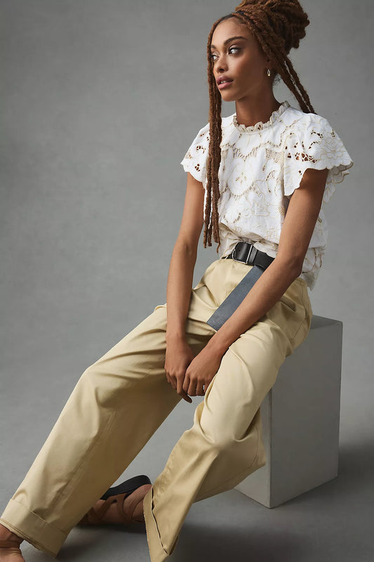 The Lainie High-Neck Lace Cutwork Blouse