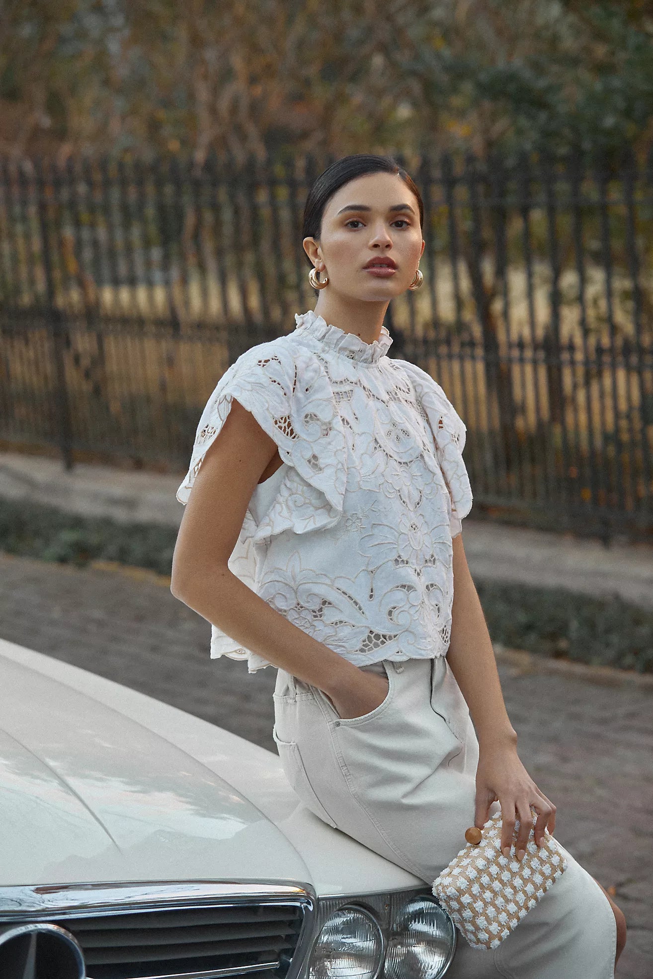 The Lainie High-Neck Lace Cutwork Blouse