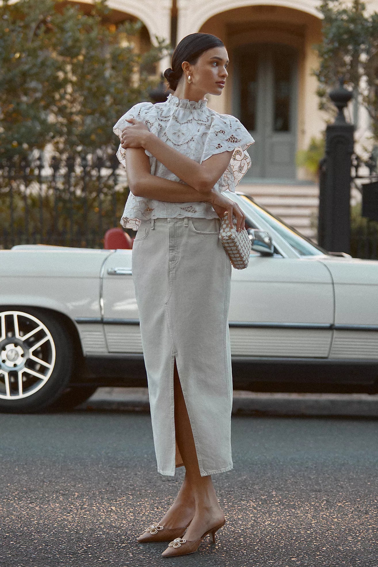 The Lainie High-Neck Lace Cutwork Blouse