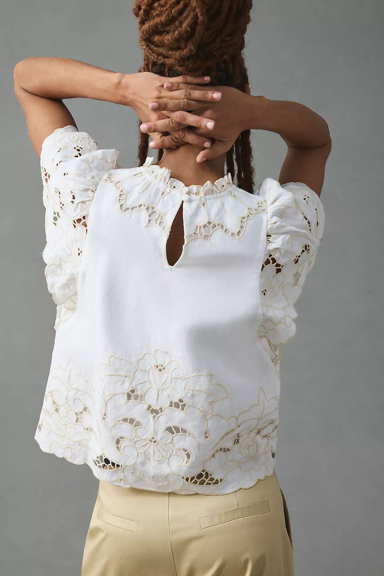 The Lainie High-Neck Lace Cutwork Blouse