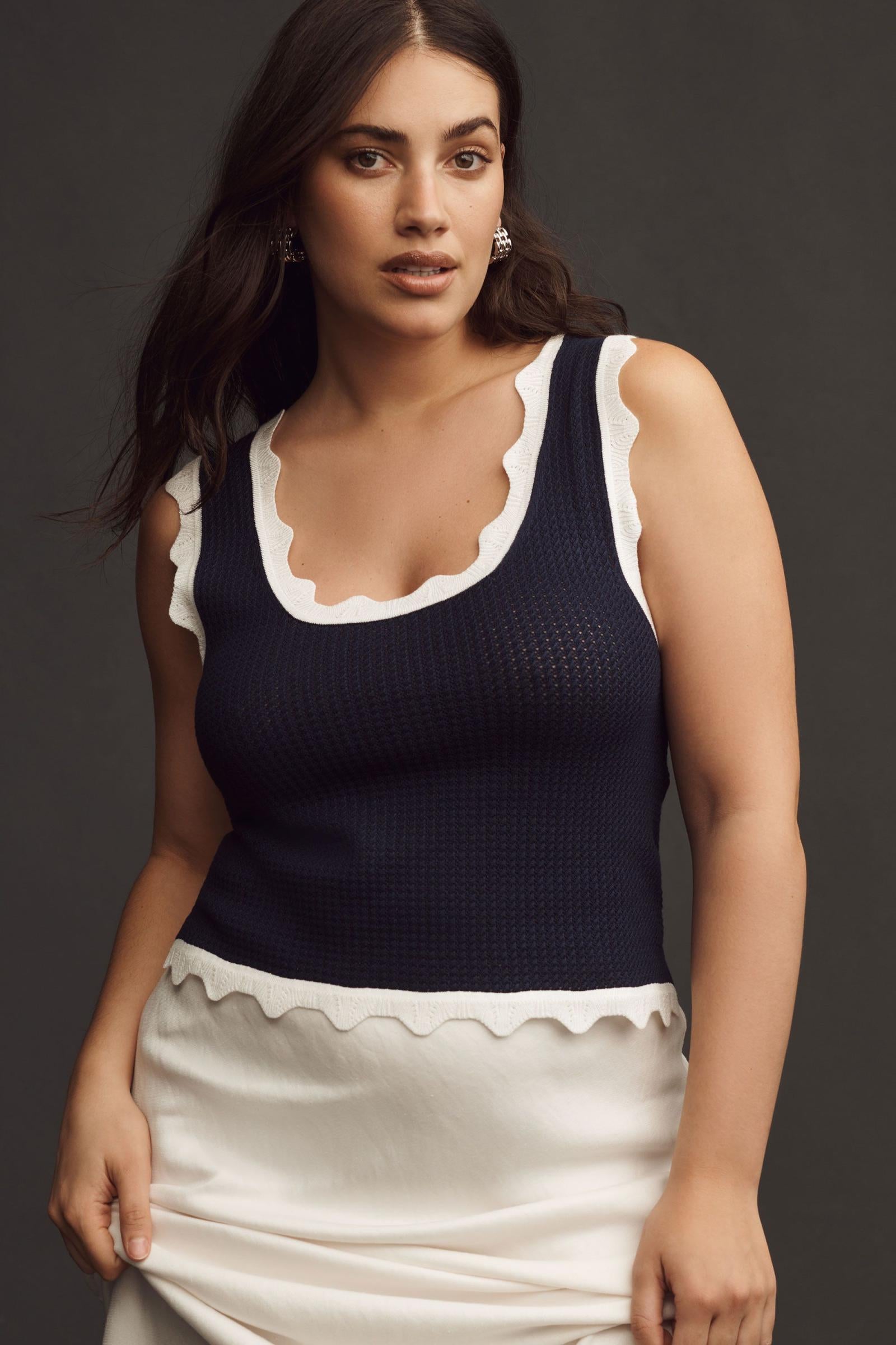 Maeve Cropped Scallop Sweater Tank
