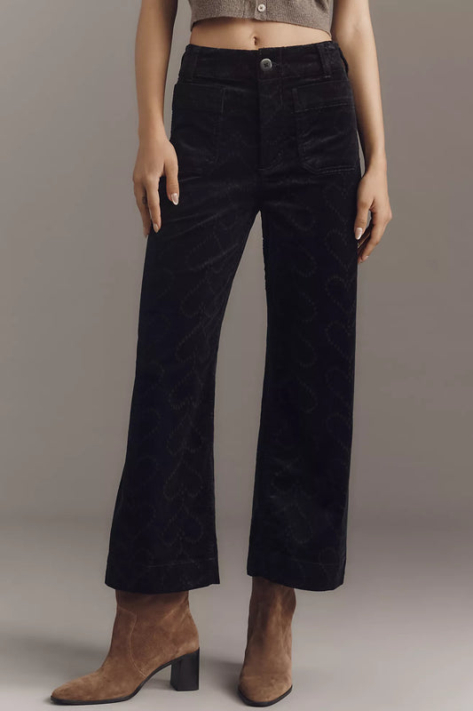 The Colette Crop Corduroy Heart-Print Trousers by Maeve