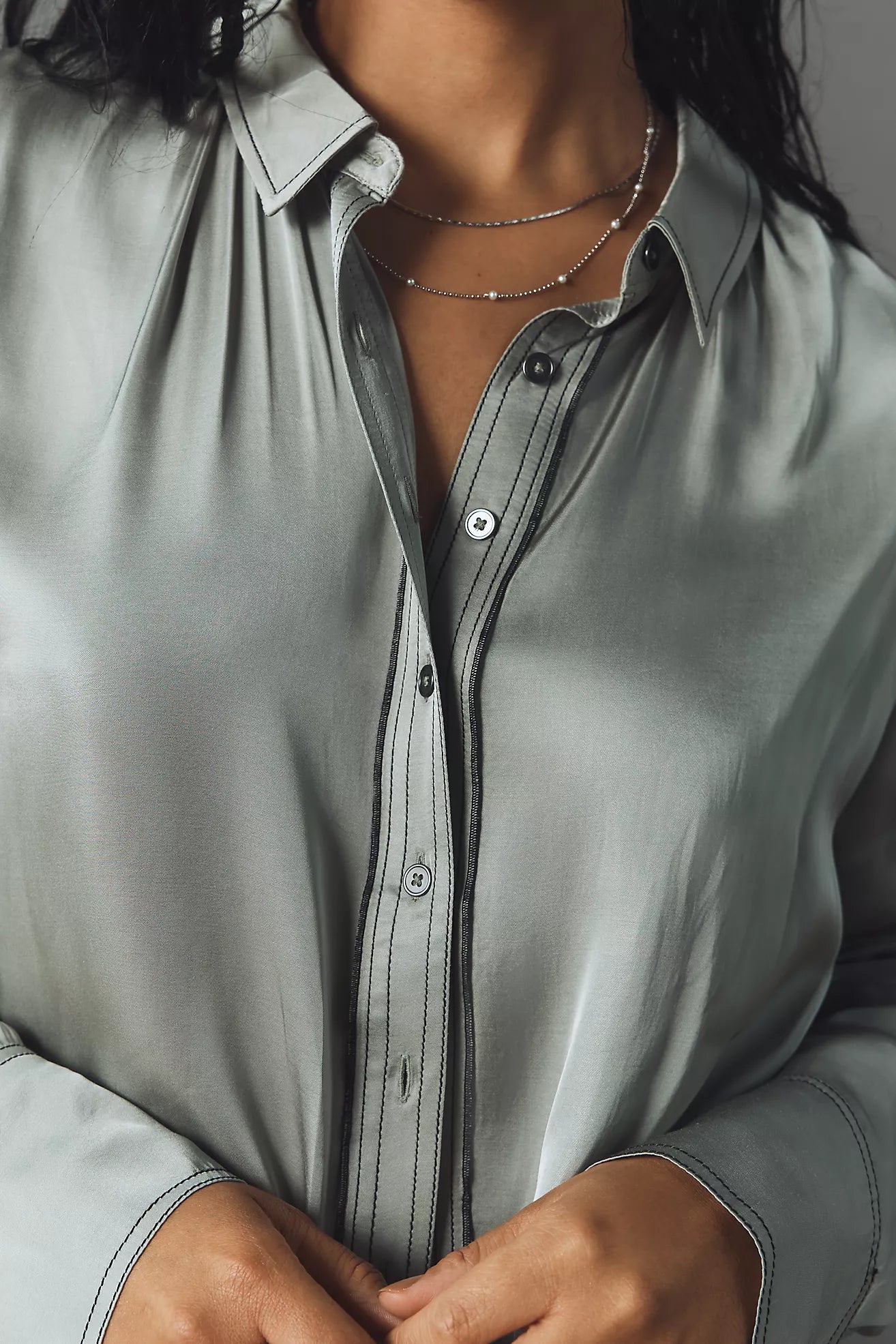 Pilcro Longline Silky Buttondown Shirt