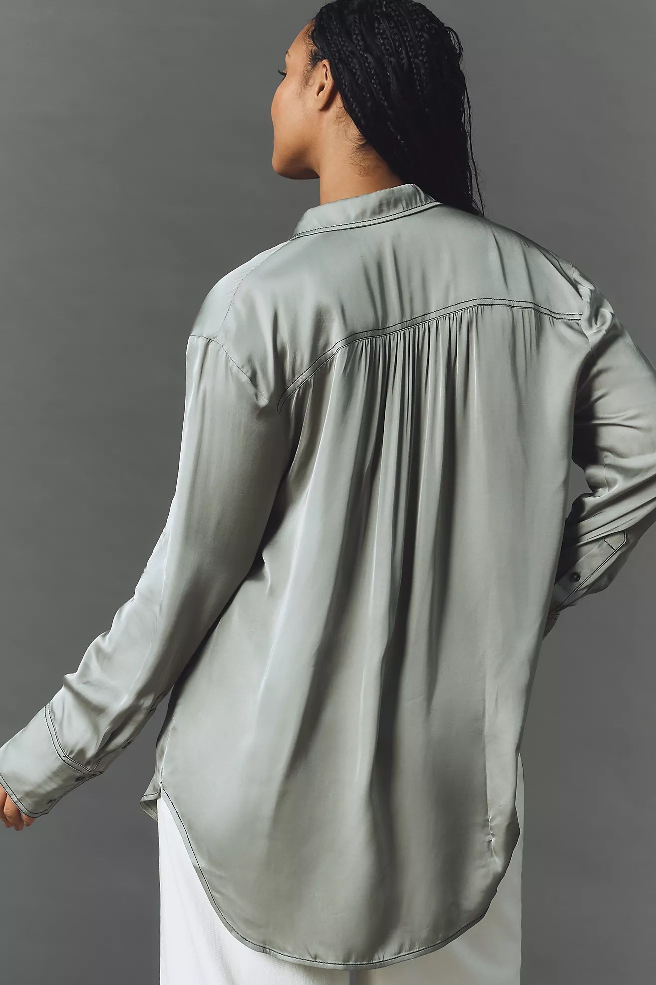 Pilcro Longline Silky Buttondown Shirt