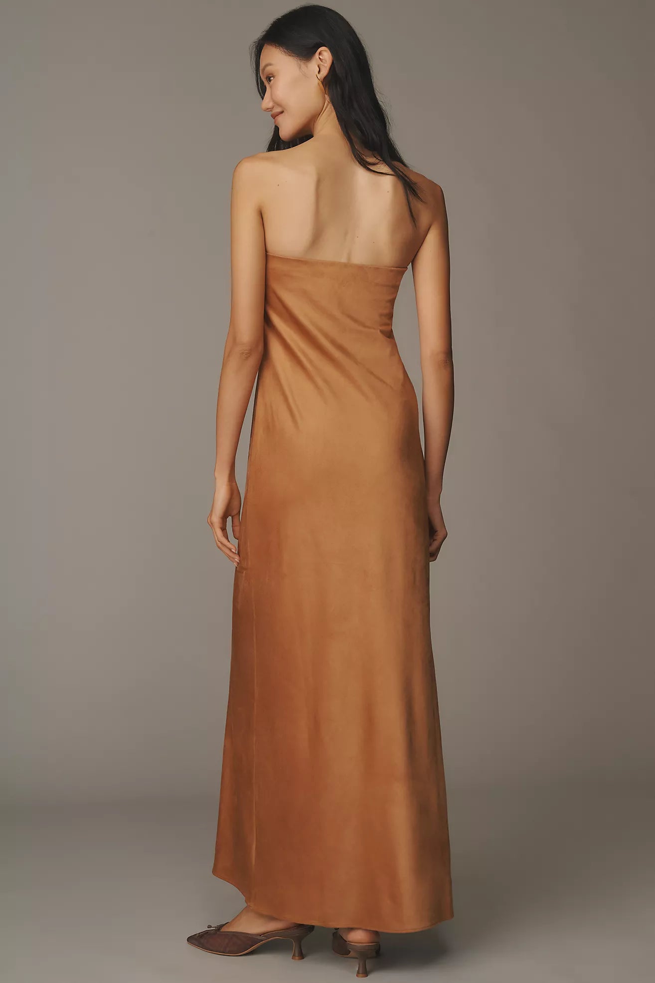 The Fleur Strapless Faux-Suede Maxi Slip Dress