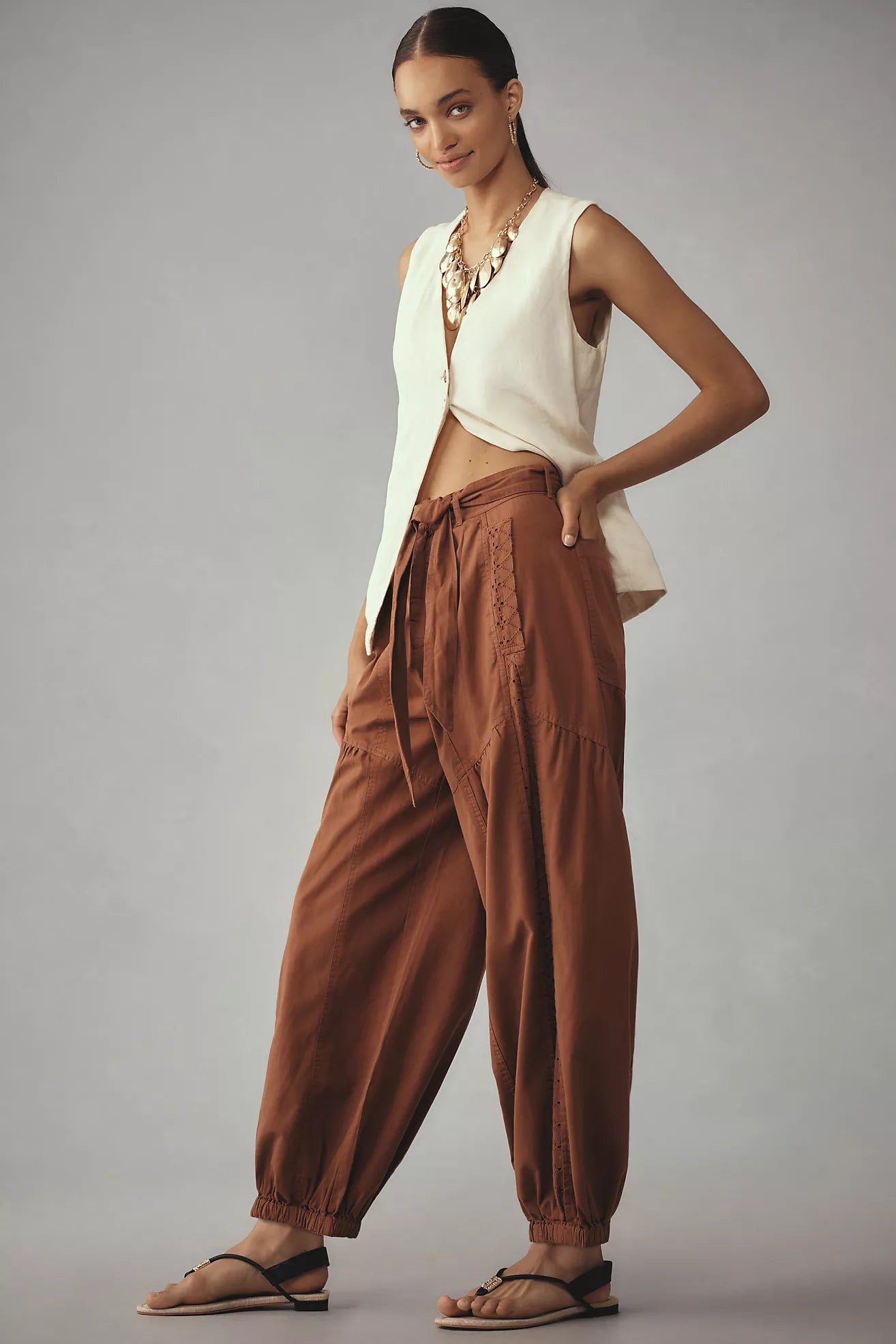 By Anthropologie Washed Eyelet Jogger Pants
